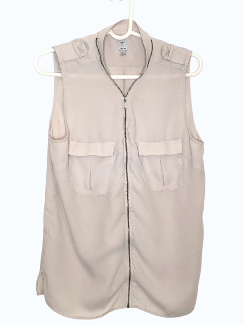 Tristan Beige Utility Vest Women’s Zip Front Sleeveless Safari Pockets